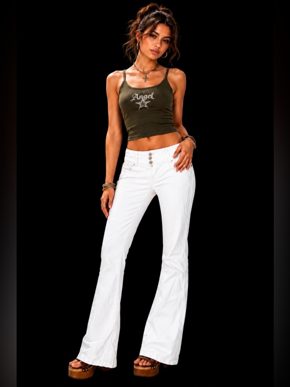 Y2K Amethyst White Flare Jeans Lace Pocket Detail Low Rise Size 3